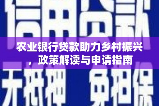 常州农业银行贷款助力乡村振兴，政策解读与申请指南